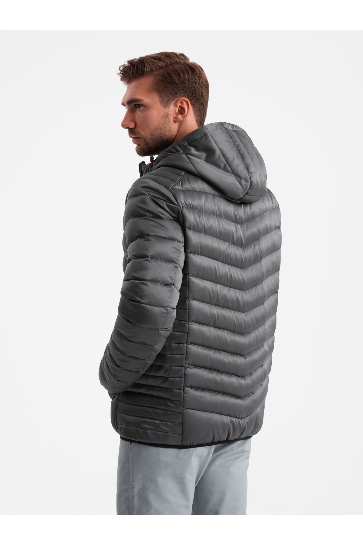 OMBRE-Leicht isolierte Steppjacke für Herren mit Satinbesatz - Graphit V14 OM-JALP-0180 S 7