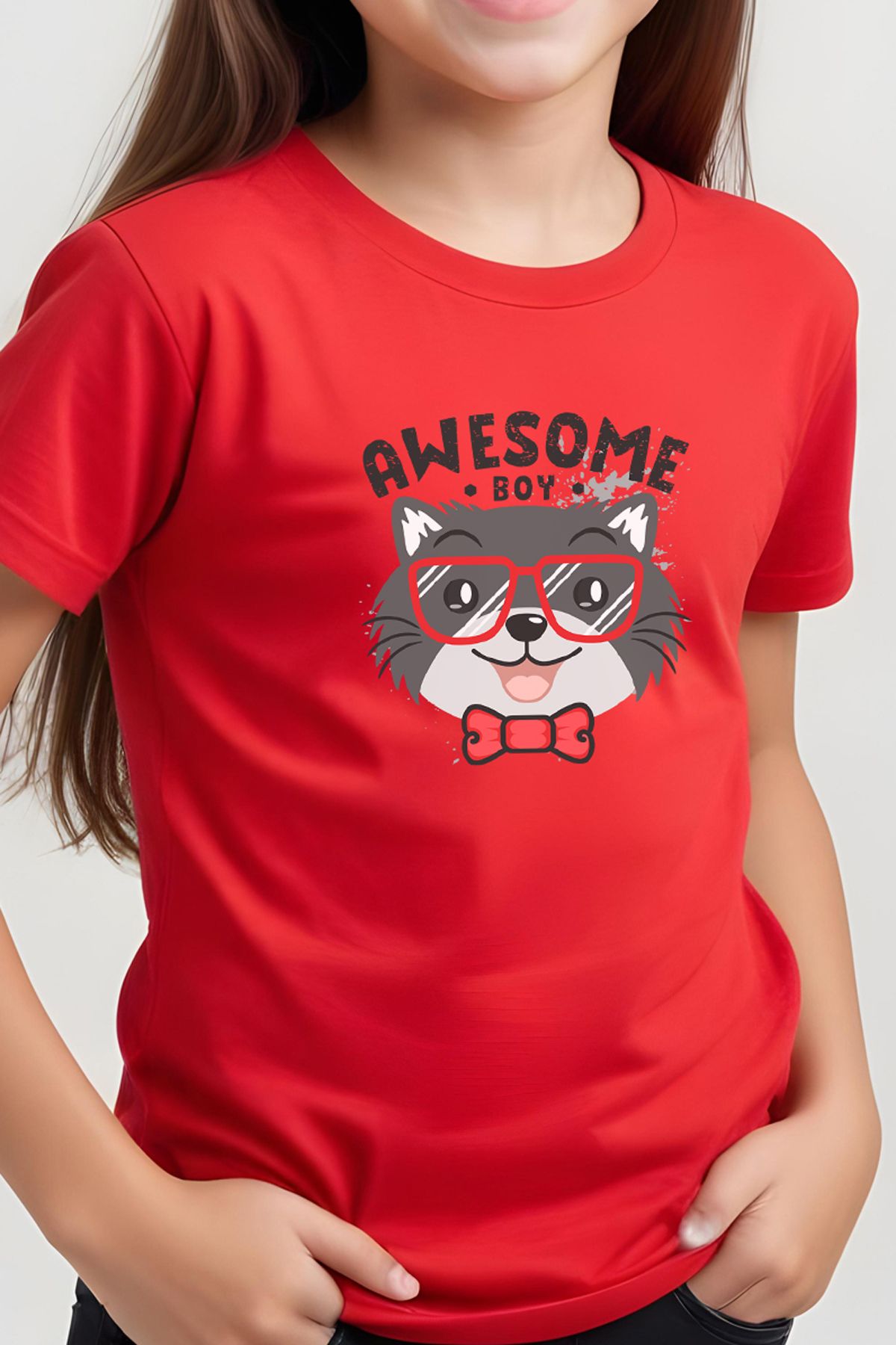 FYK KİDS-Girl Basic Awesome Boy Printed T-Shirt 3