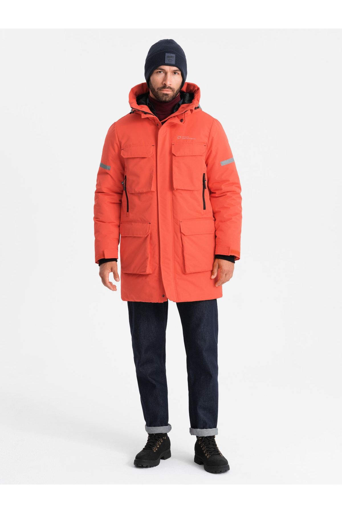 OMBRE-Men's long insulated jacket with reflective elements - orange V1 OM-JALJ-0169 XXL 4