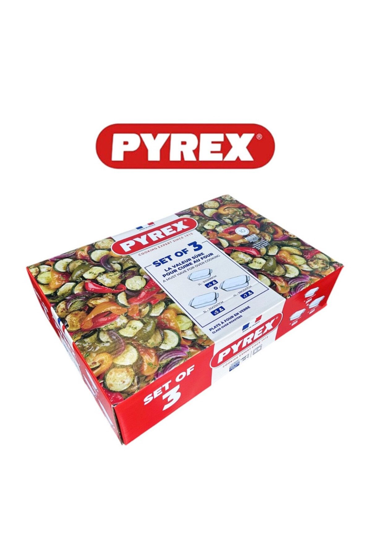 Pyrex-Rectangular Roaster Set of 3 (2.1L+2.9L+3.8L) - Oven, Microwave, Freezer, and Dishwasher Safe 3