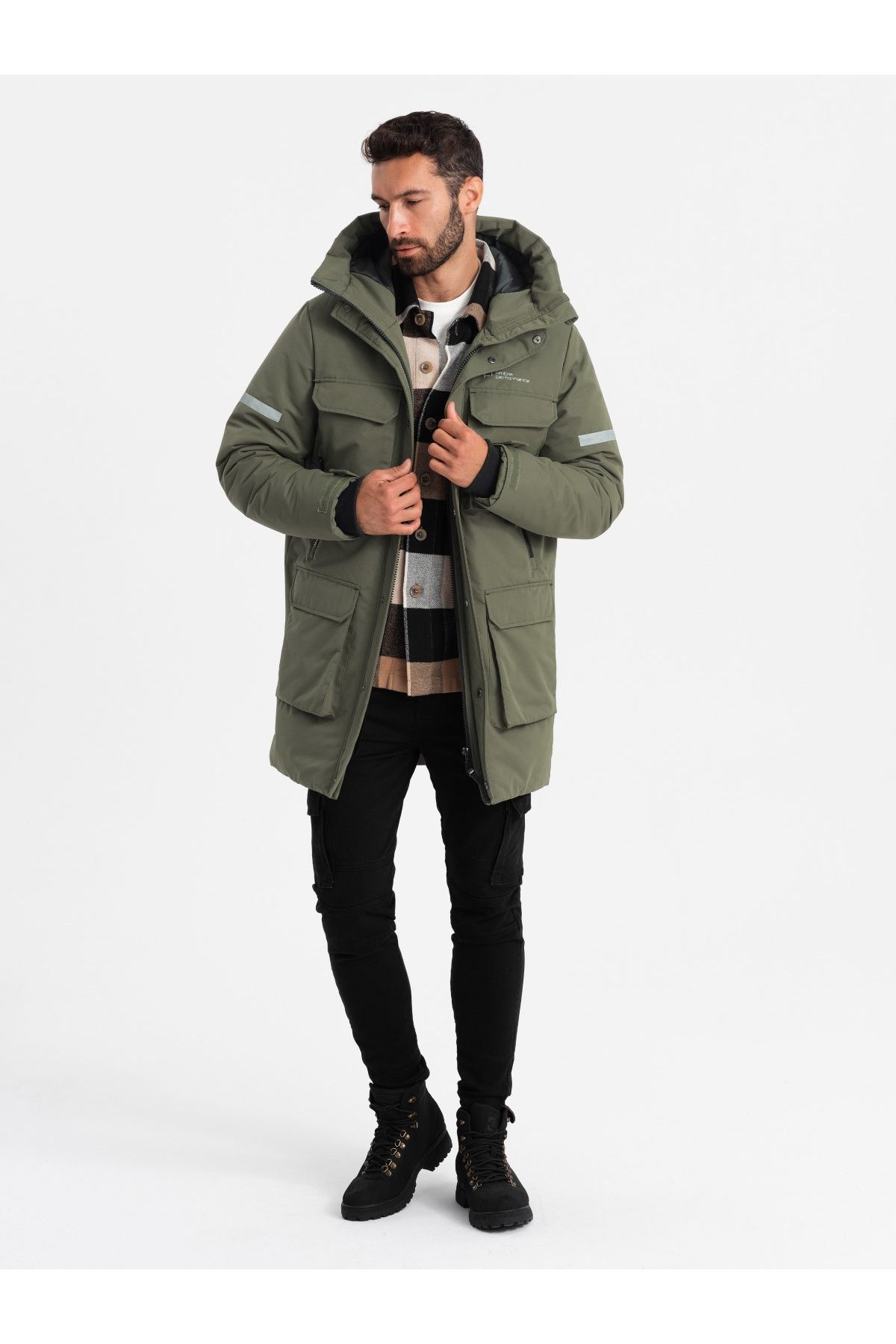 OMBRE-Isolierte lange Herrenjacke mit reflektierenden Elementen - oliv V3 OM-JALJ-0169 XXL 5