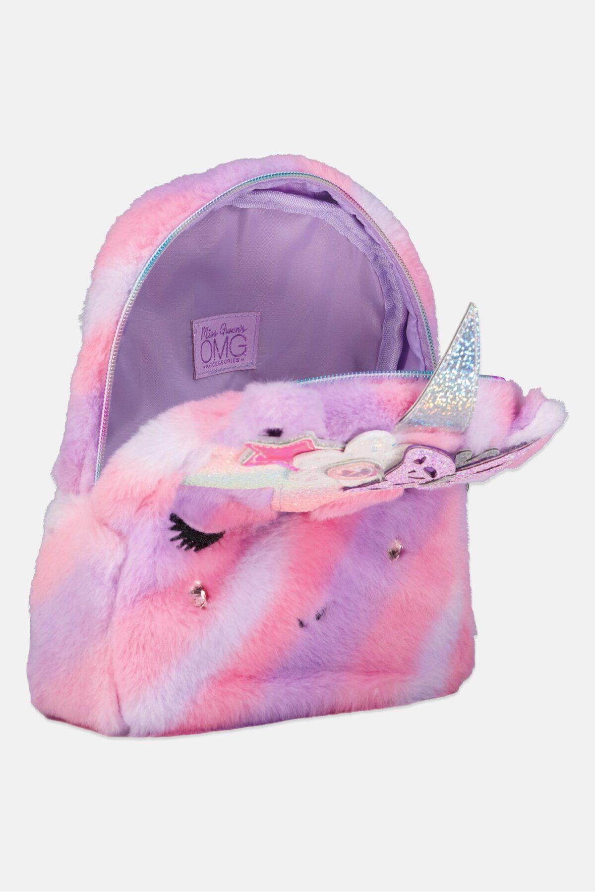 OMG Accessories-Kids Girl Faux Fur Mini Backpack 24 H x 23 L x 9 W cm, Purple Combo 3