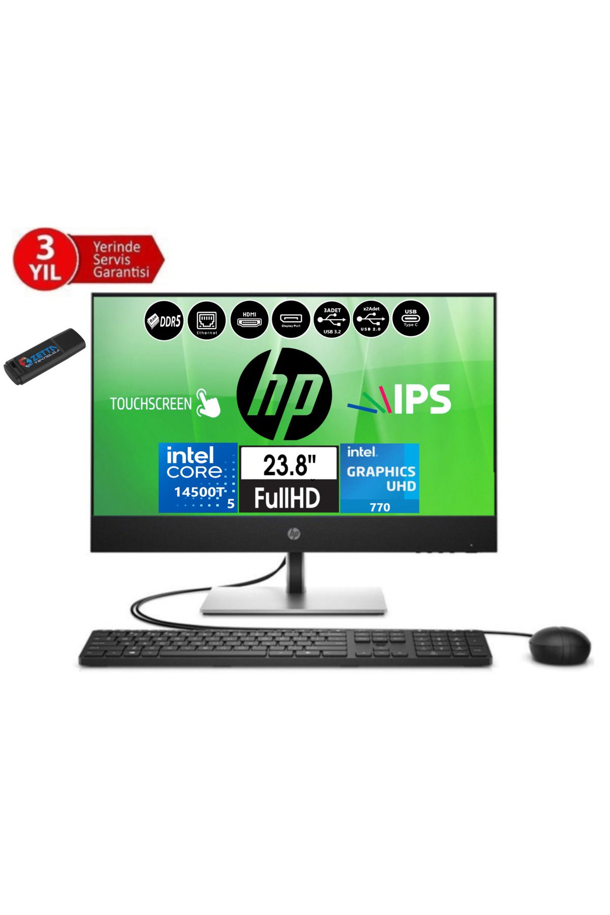Proone 440 G9 I5 14500T 96GB Ddr5 256GB SSD Fhd 23.8" Dokunmatik IPS WIN11PRO 99H6X2ETW21+ZETTAFLASH
