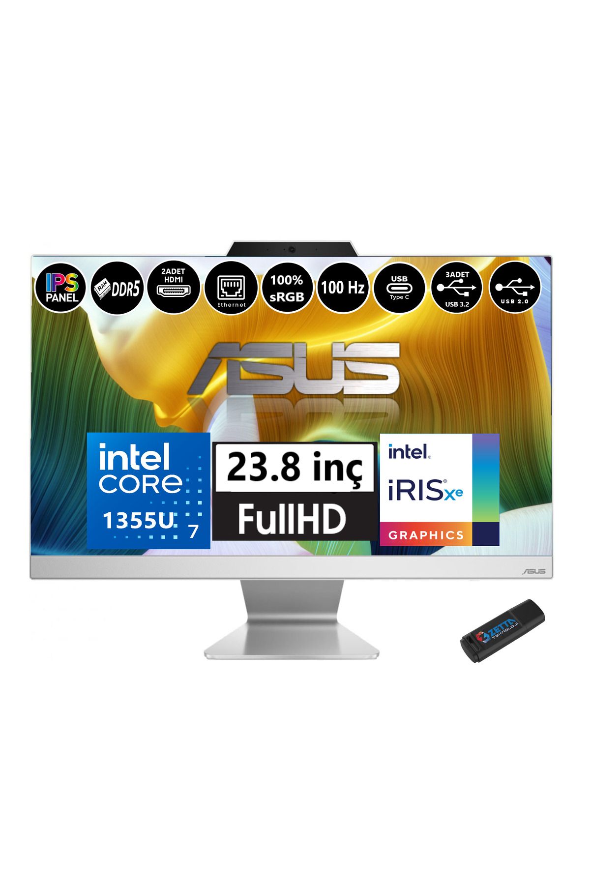 I7 1355U 96GB Ddr5 4tb SSD Fhd 23.8" IPS 100Hz Beyaz WINDOWS11HOME WI716512W0DH25+ZETTABELLEK
