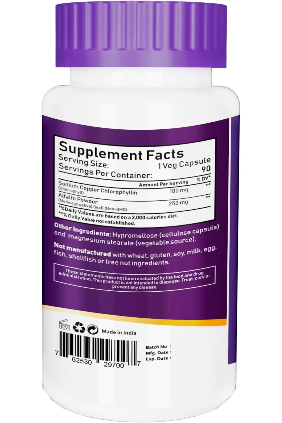 NBL Natural-, Chlorophyll 100 mg with Alfalfa Powder, Green Superfood, 90 Veg Capsules 6