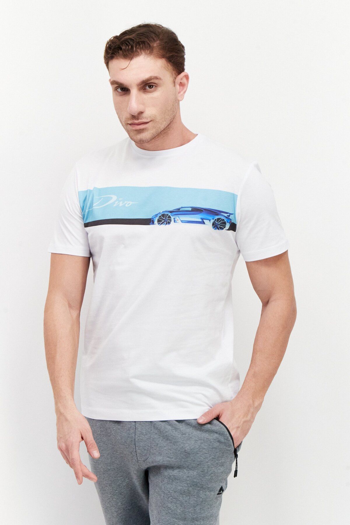 BUGATTI-Men Crew Neck Short Sleeves Graphic Print T-Shirt, White Combo 1