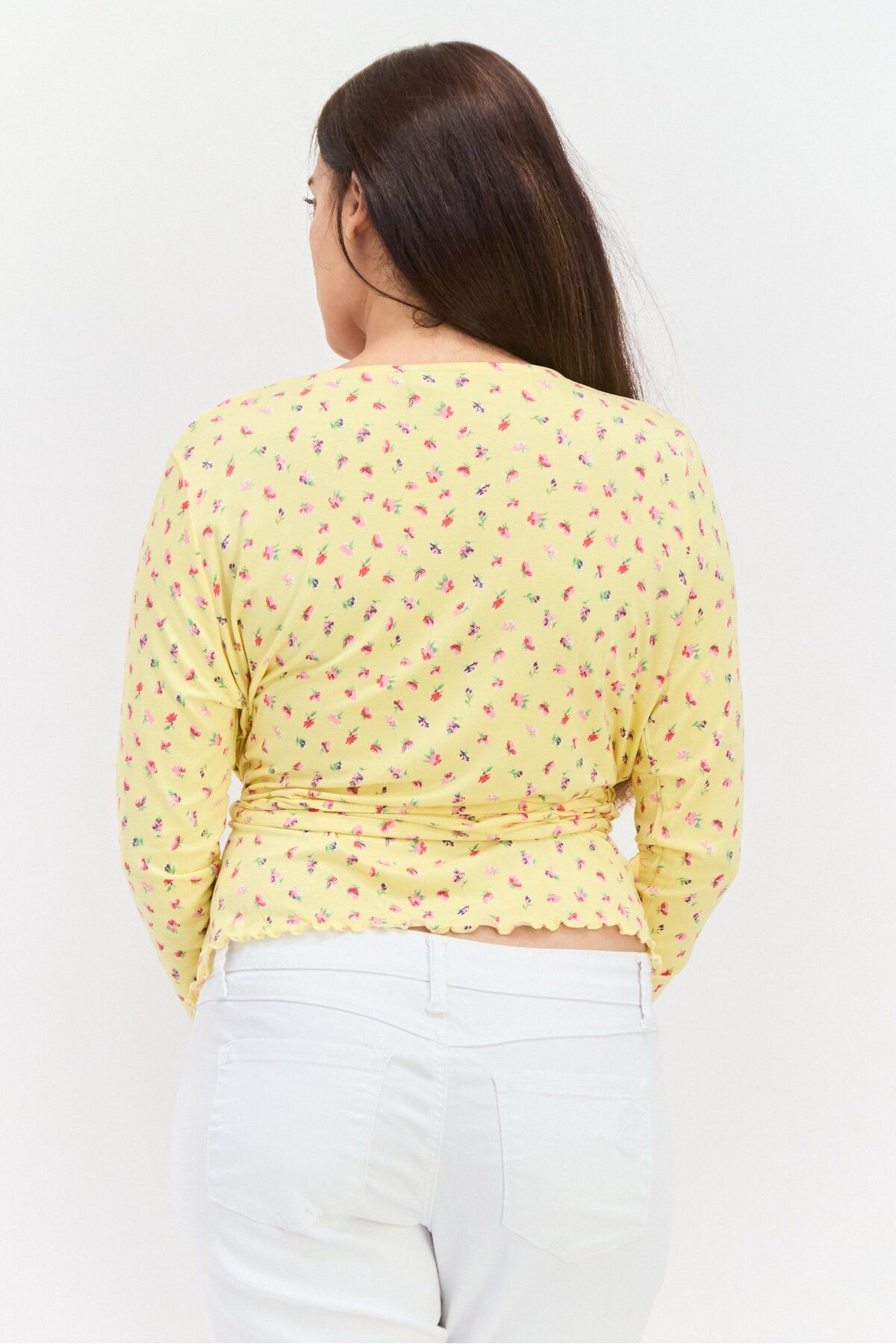 Asos Design-Women Surplice Neck Long Sleeve Floral Printed Top, Yellow Combo 3