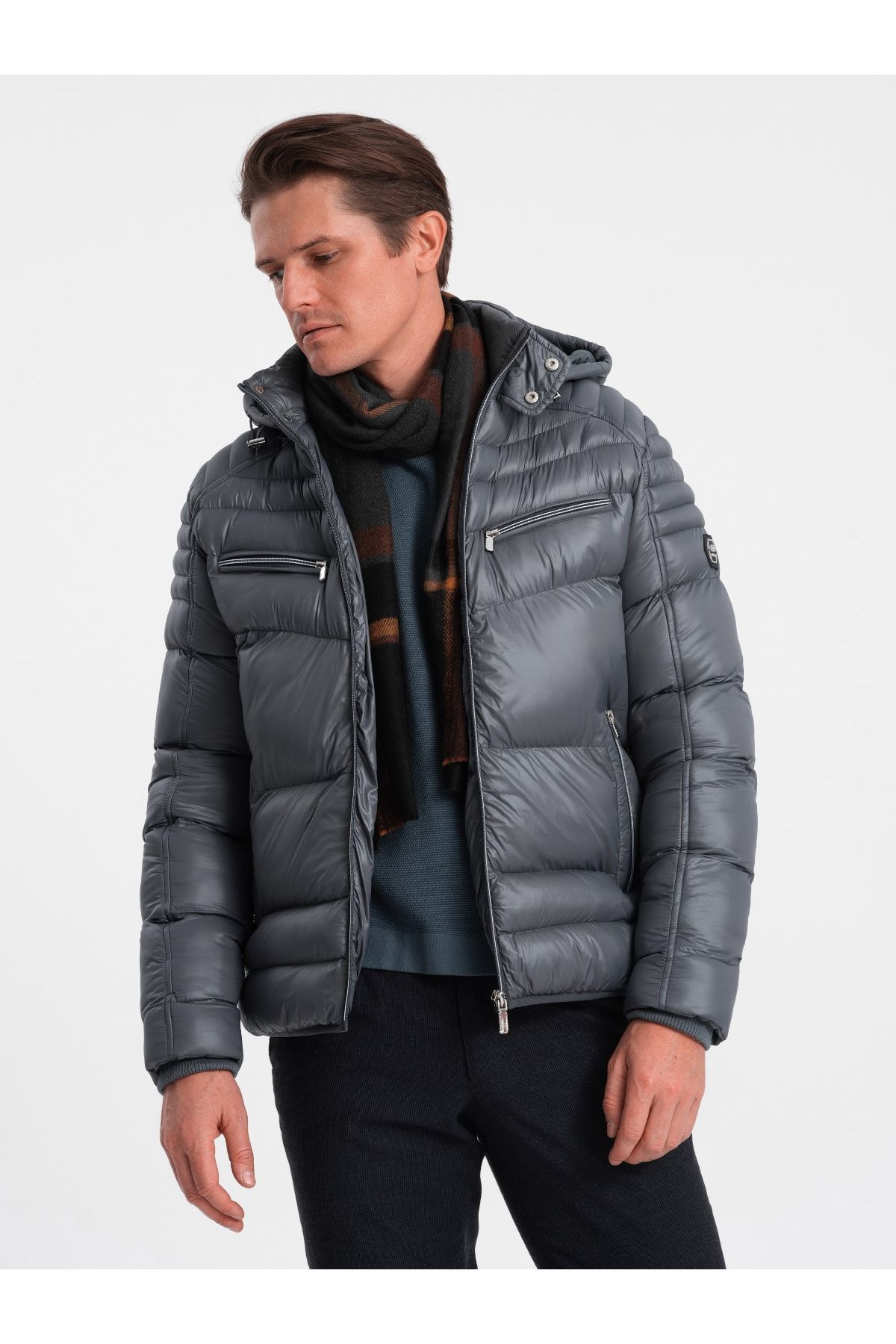 OMBRE Jachetă Pentru Bărbați Matlasată Puternic Izolată, Cu Glugă Detașabilă - Grafit V3 L Masculin - 2XL
