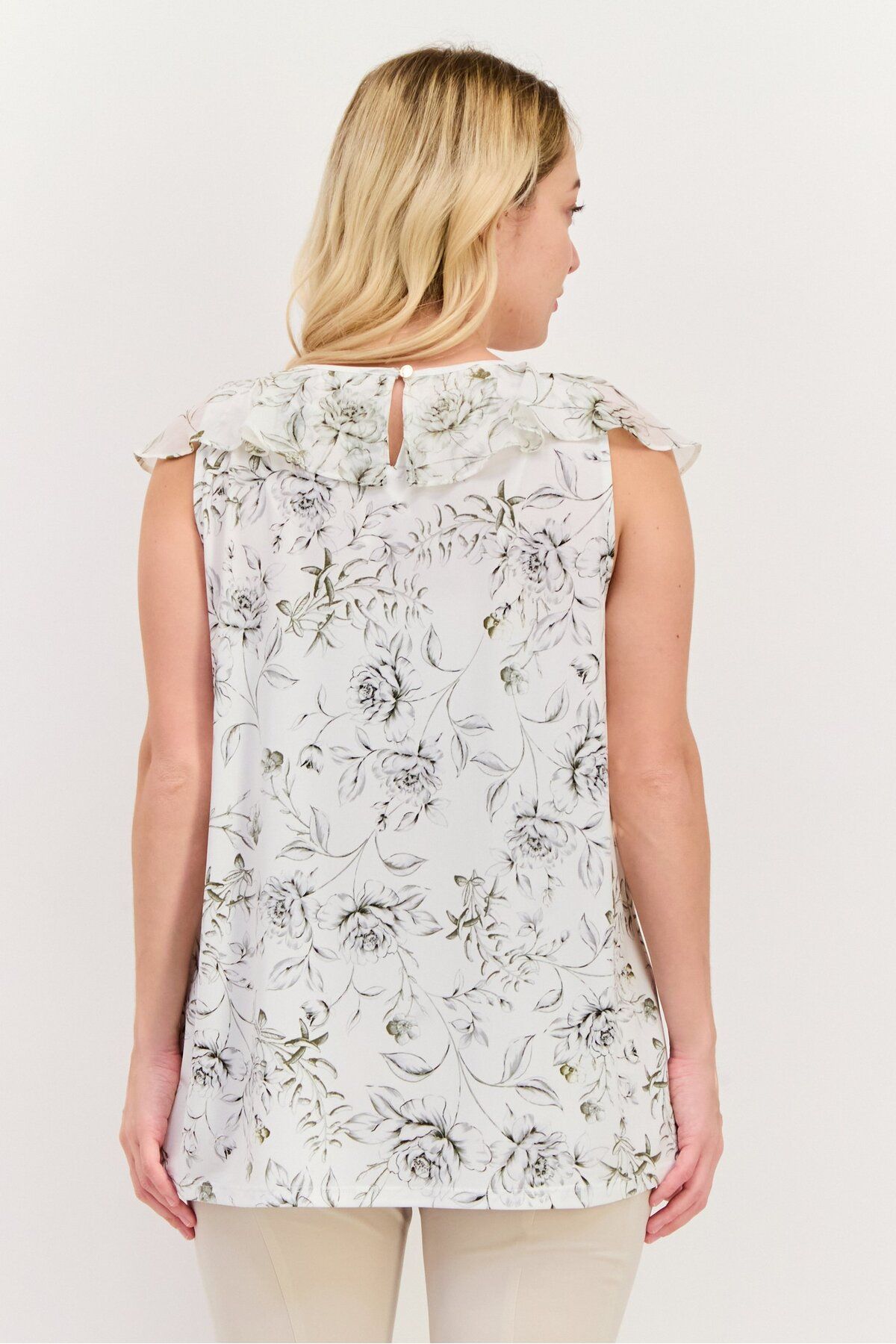 Calvin Klein-Women Round Neck Floral Print Sleeveless Top, Off White 4