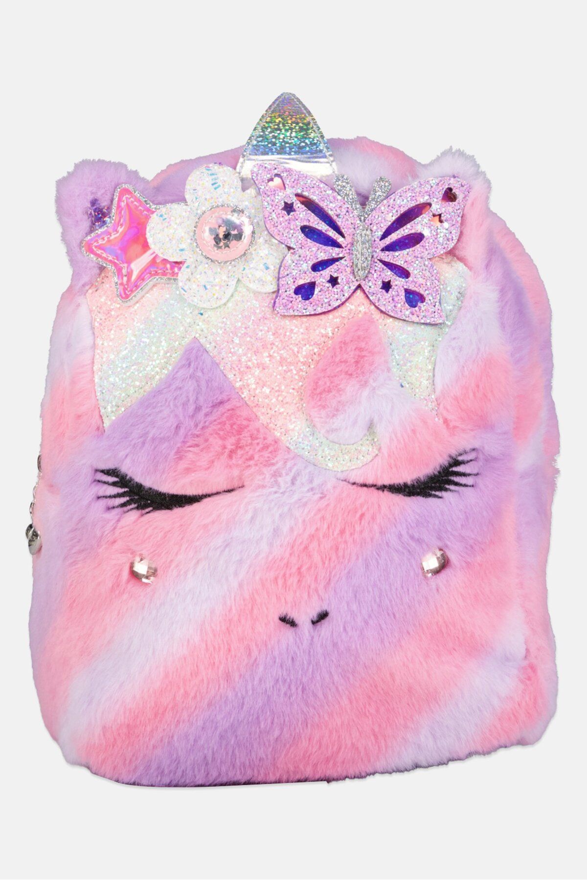 OMG Accessories-Kids Girl Faux Fur Mini Backpack 24 H x 23 L x 9 W cm, Purple Combo 1