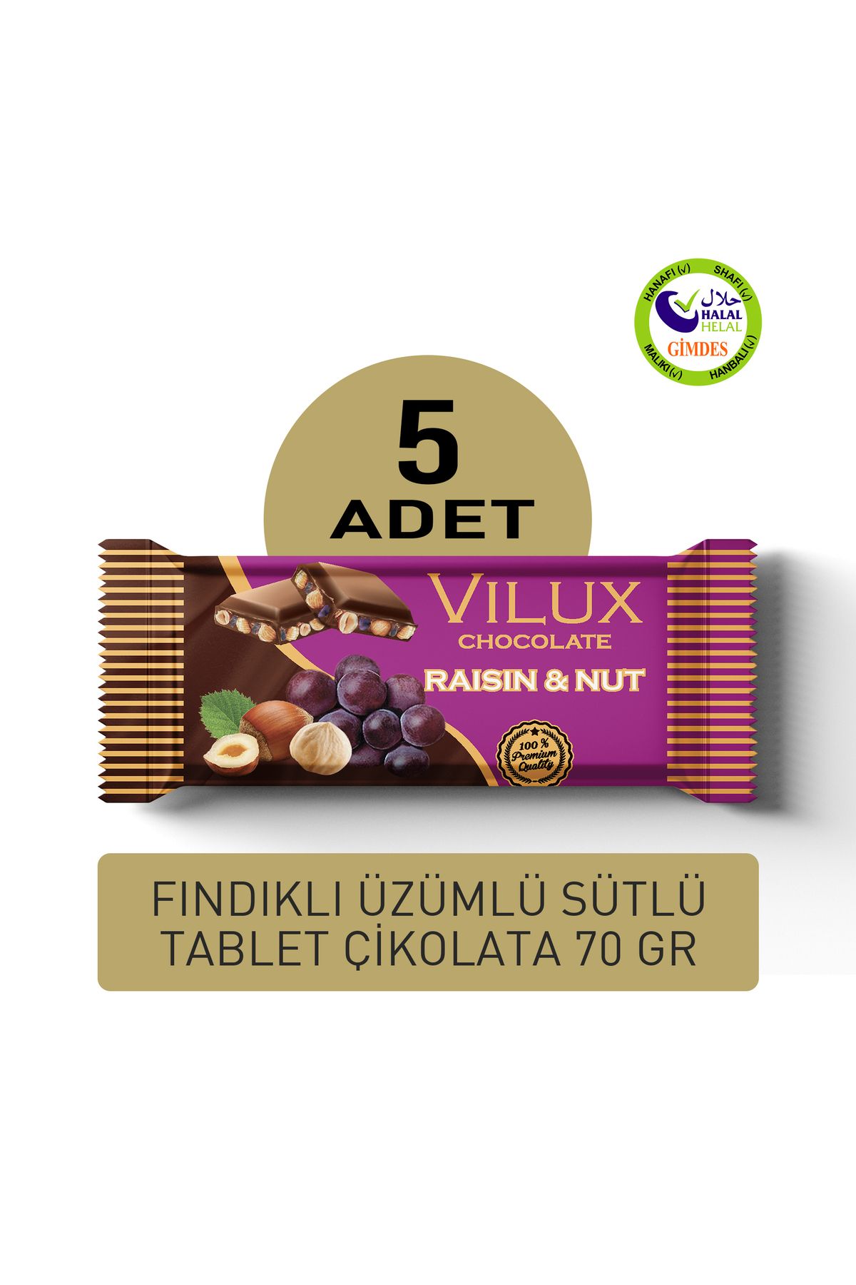 Vilux Fındıklı Üzümlü Tablet Çikolata 70gr (5 ADET)