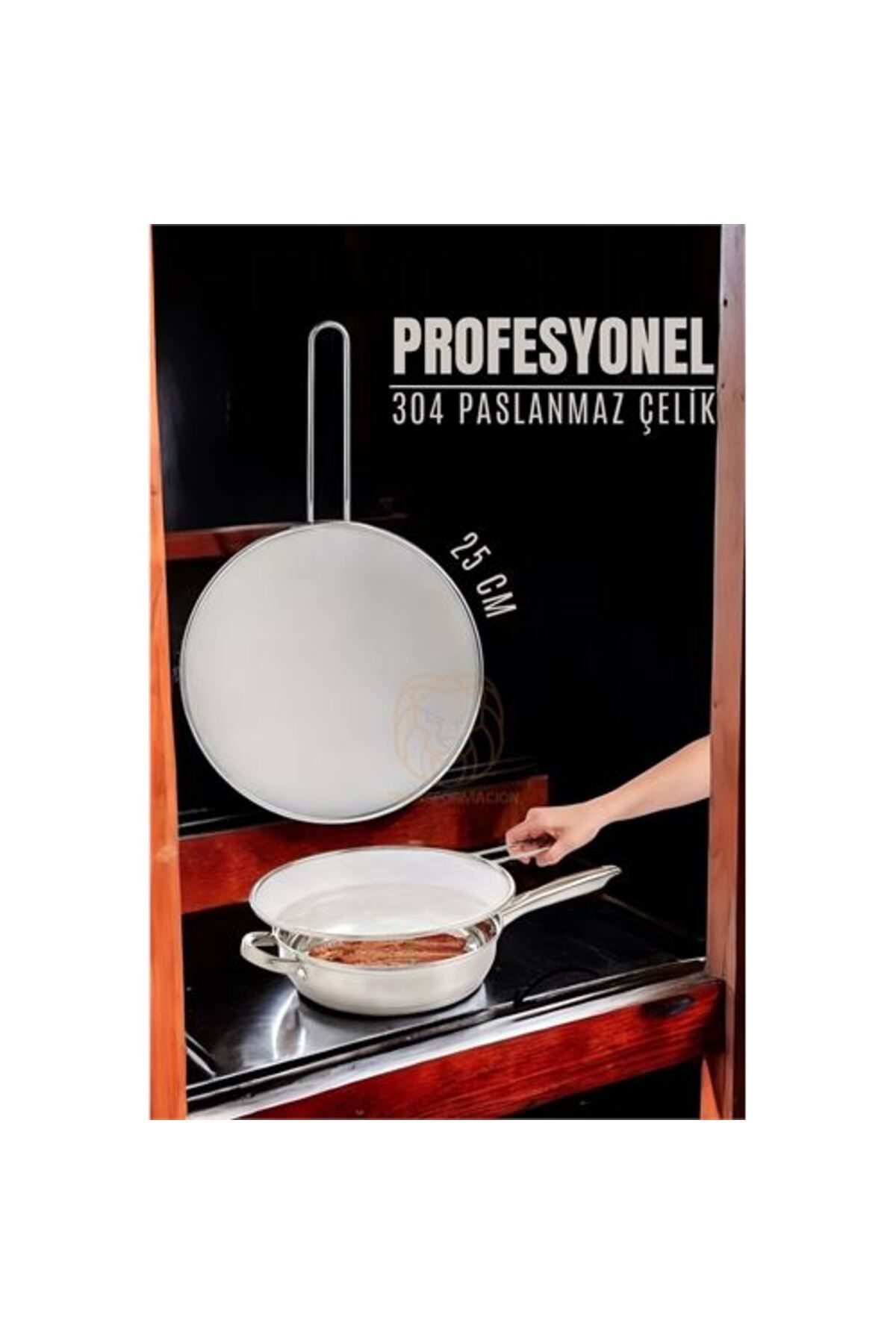 KfksStore Engithalat Kızartma Yağ Sıçratmaz 25 CM 304 Paslanmaz Çelik Mink Design