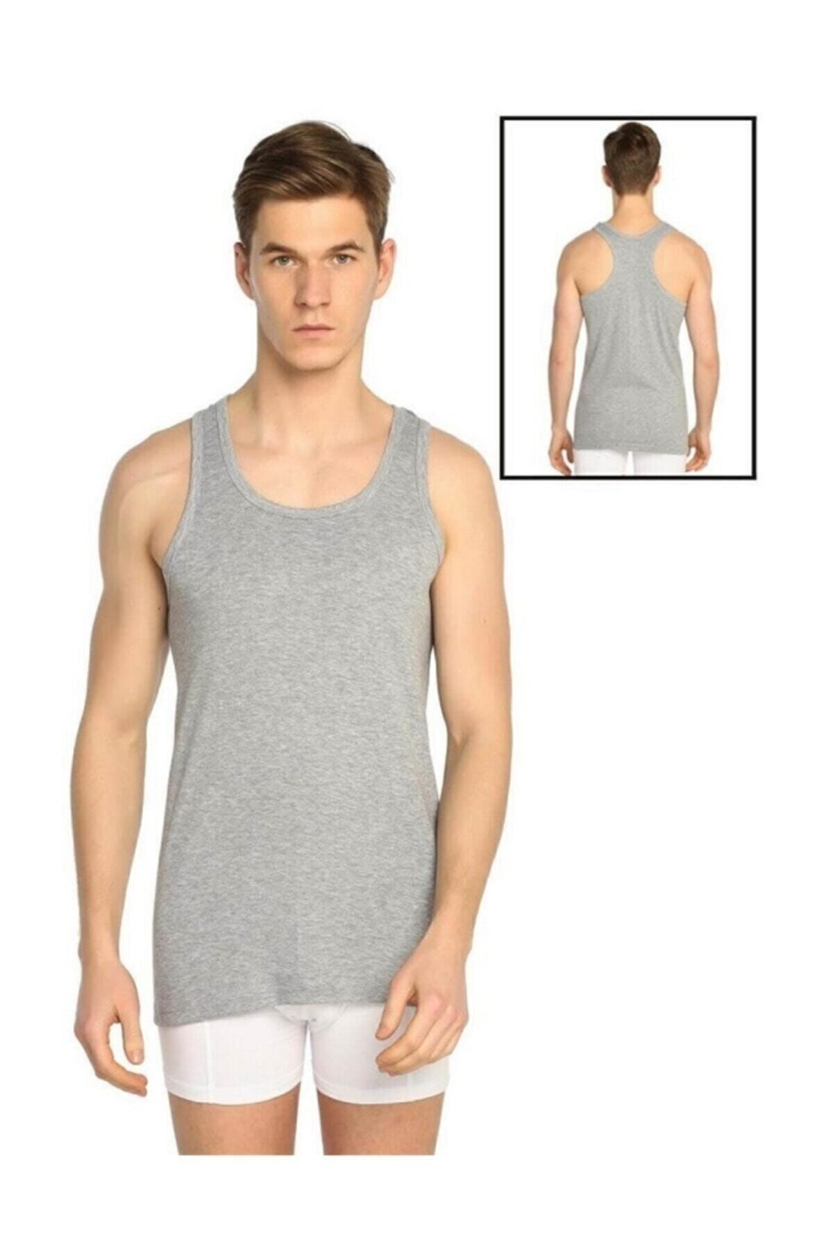 KEYAL-Tutku Men's Elastane (Likrali) Flexible Sports (Rambo) Tank Top 12 Pack (Grey) 1