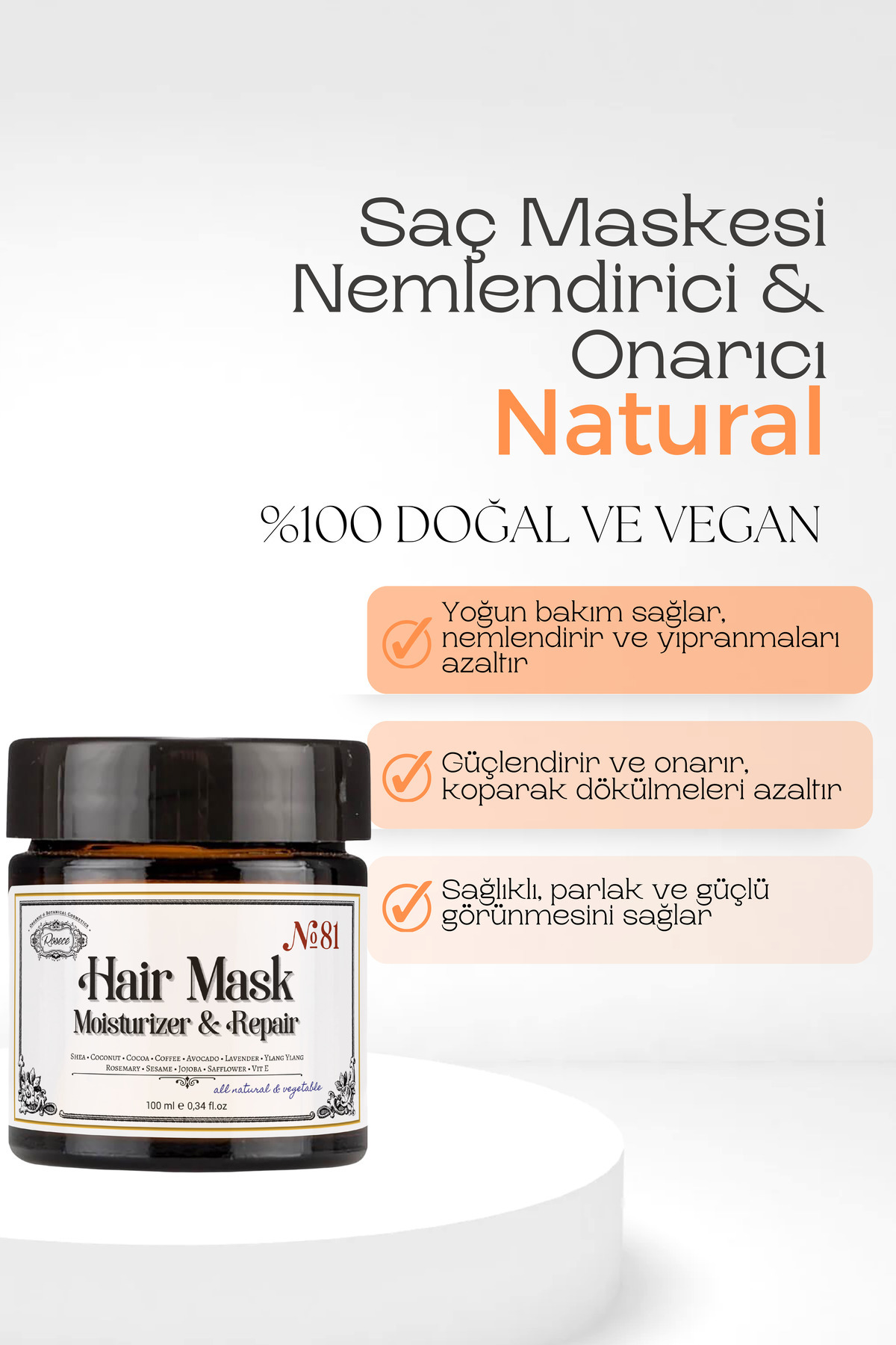 Saç Maskesi | %100 Doğal Kuru Yıpranmış Boyalı Saçlar Kırılma Karşıtı Yoğun Bakım | 100 ml — SGROS90030 — تصویر 2 از 2
