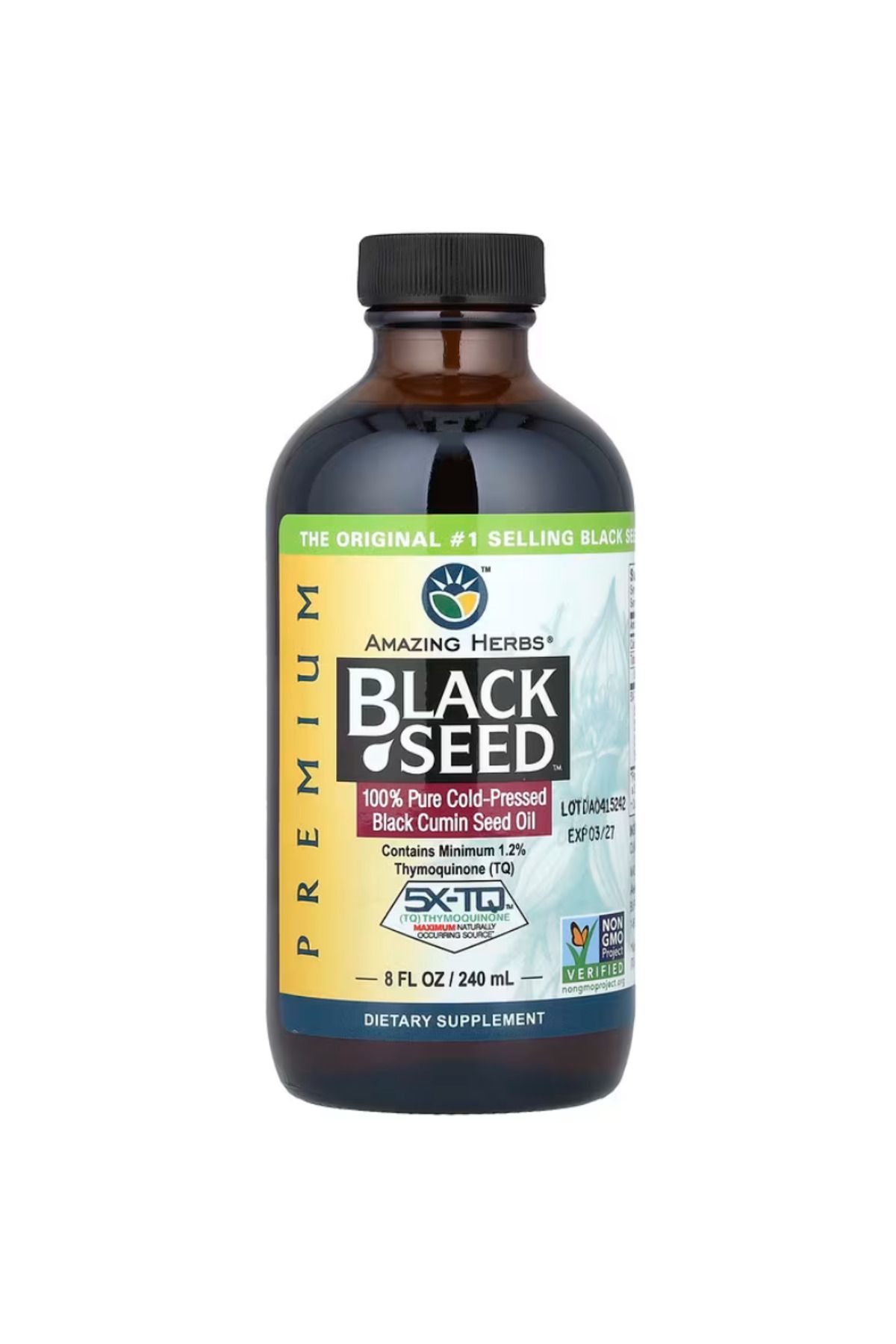 Amazing Herbs , Premium Black Seed, 100% Pure Cold-Pressed Black Cumin Seed Oil, 5 g, 8 fl oz (240 ml) vr43