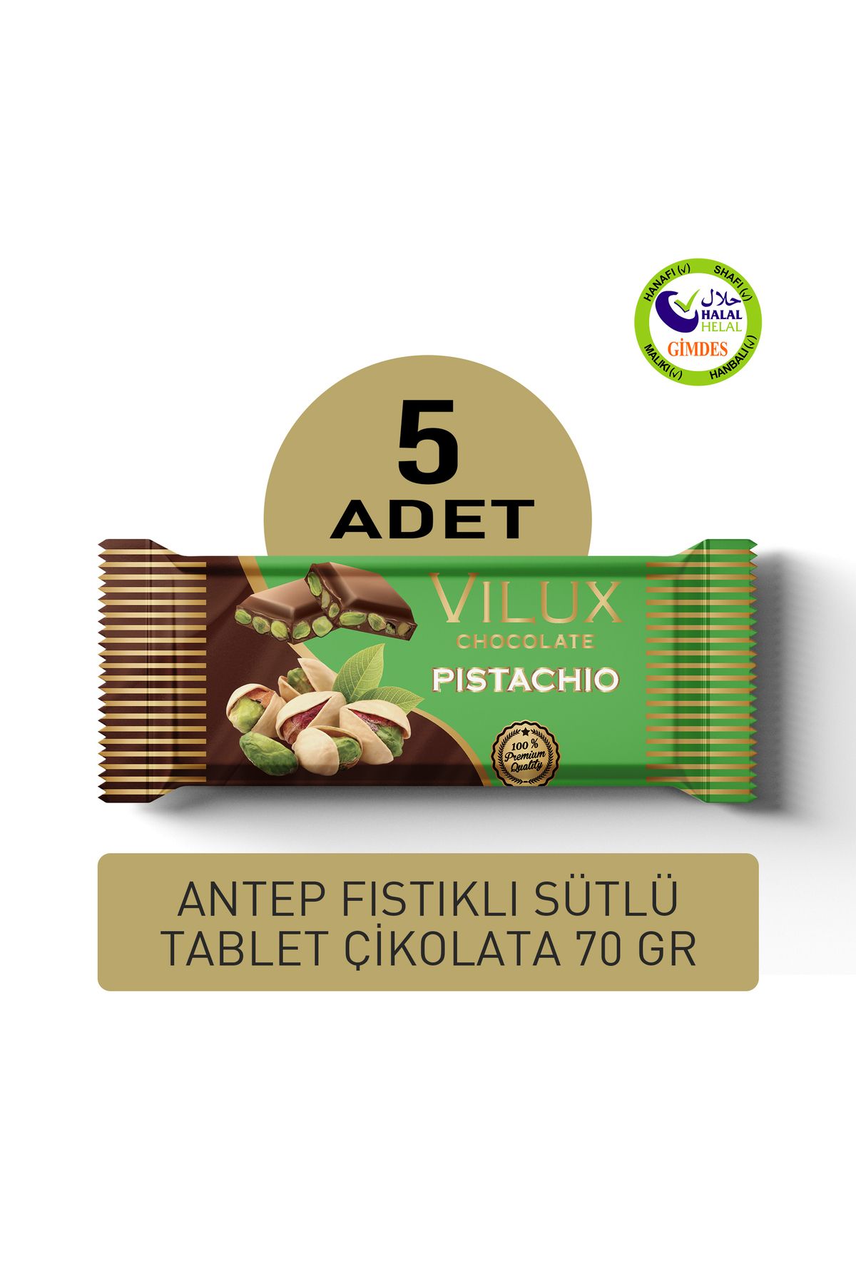 Vilux Sütlü Fıstıklı Tablet Çikolata 70gr (5 ADET)