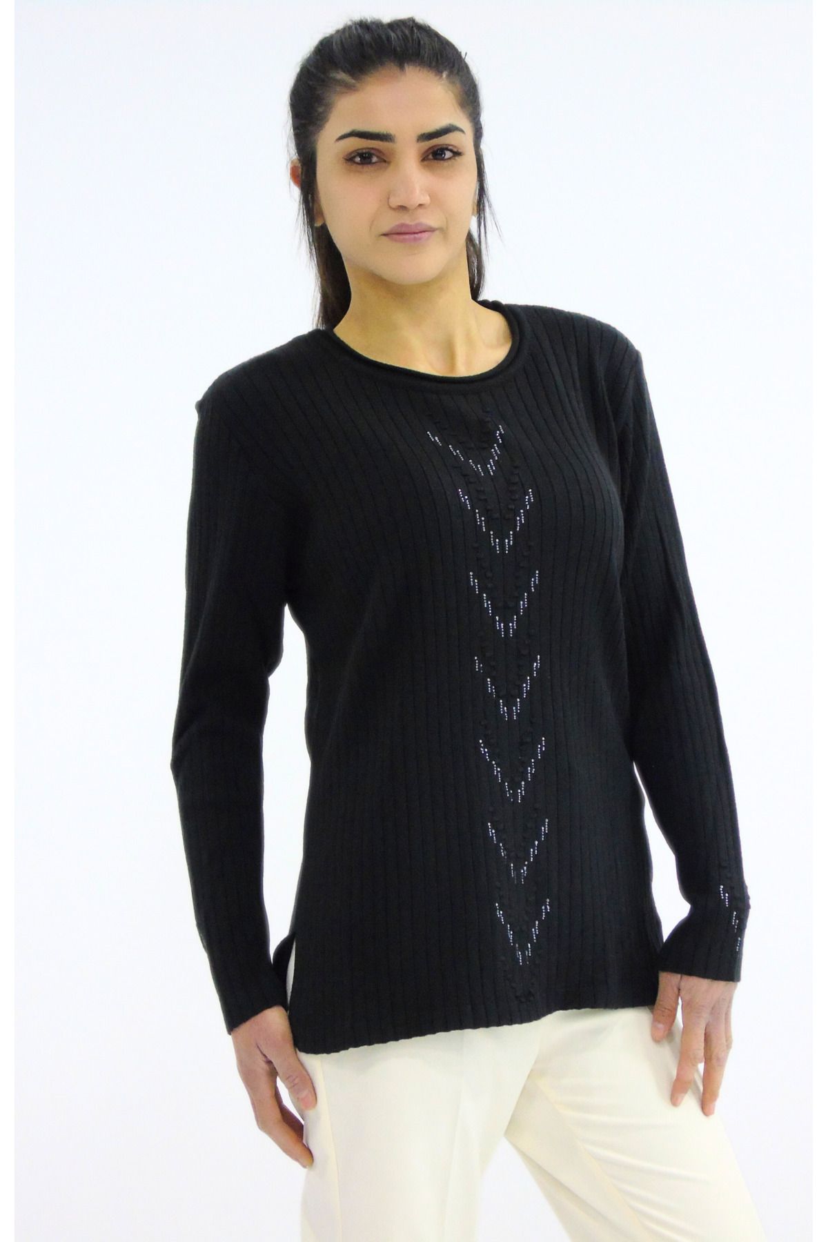 Tuğra-Pulover din tricot cu guler crew 2