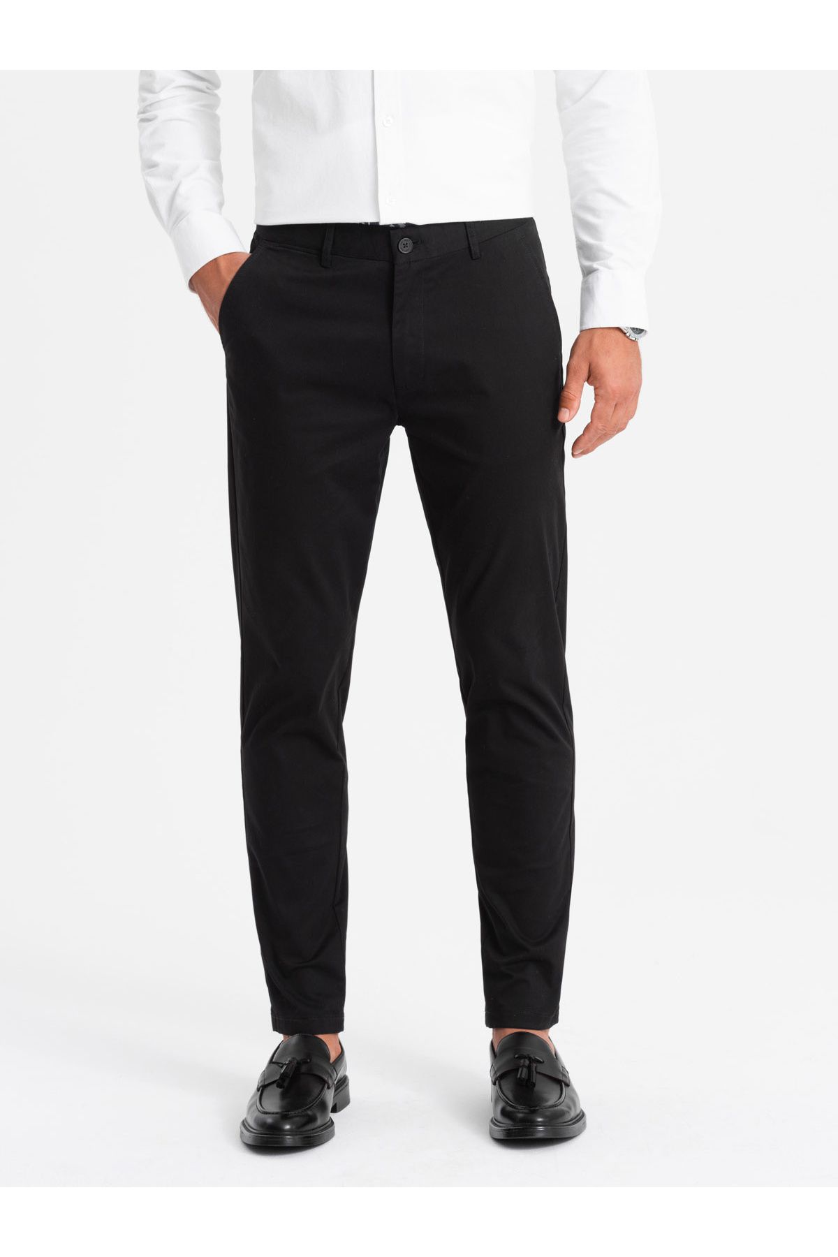 OMBRE-Pánská uniforma REGULAR FIT chinos kalhoty - černé V5 OM-PACP-0183 L 4