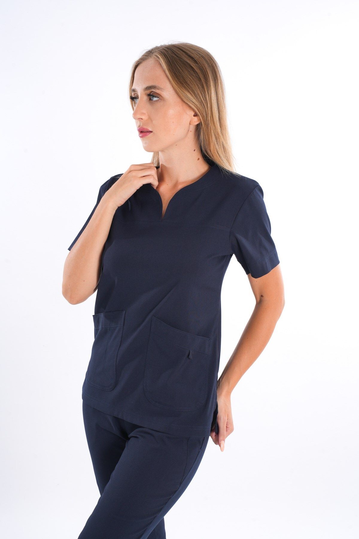 Nur Medikal Giyim-Model de afaceri Soft Lycra Bleumarin Doctor Asistentă Spital Scrubs Uniforme Set 2