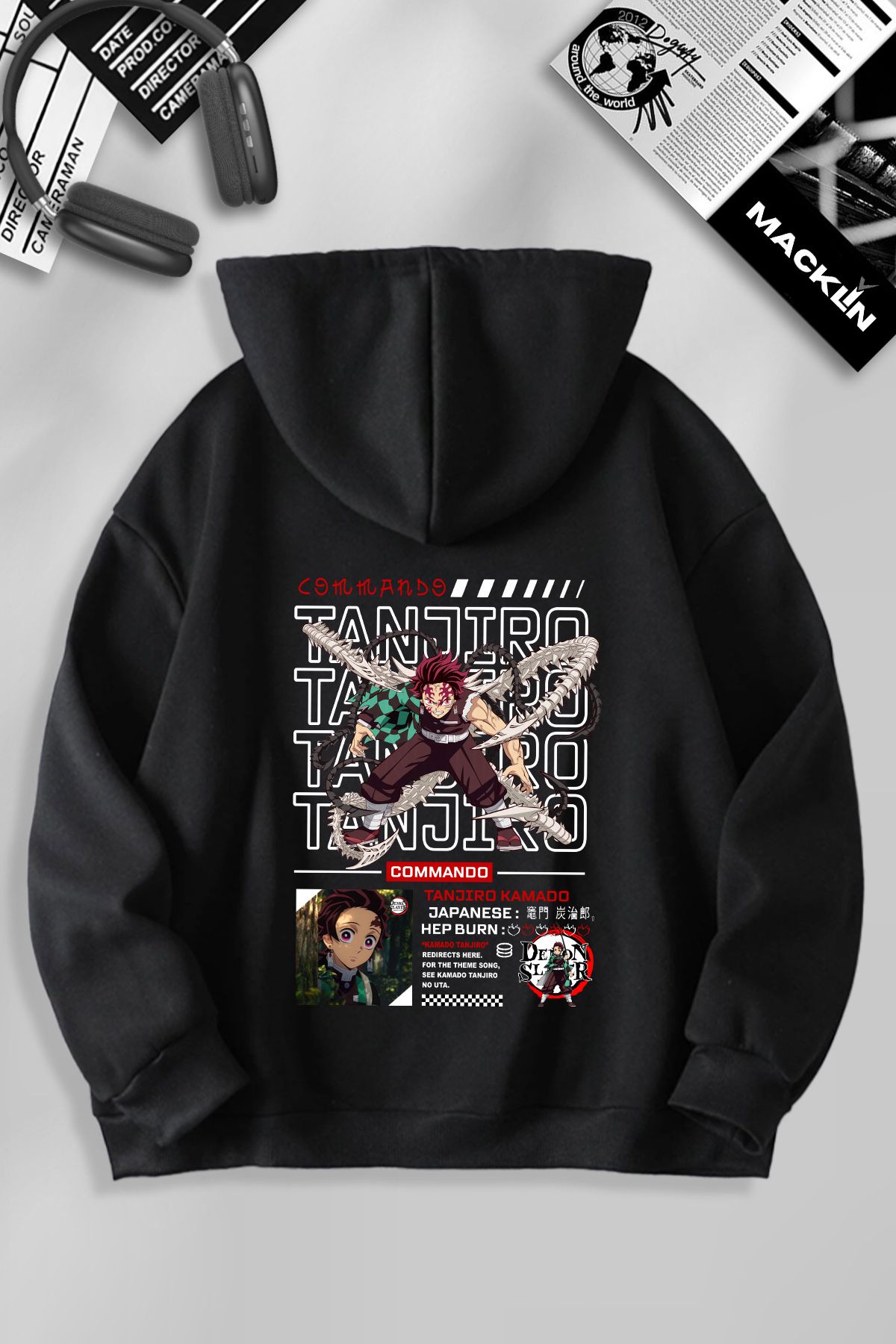 darkopia Unisex Kadın Erkek Demon Slayer Tanjiro Baskılı Kapüşonlu Basic Sweatshirt