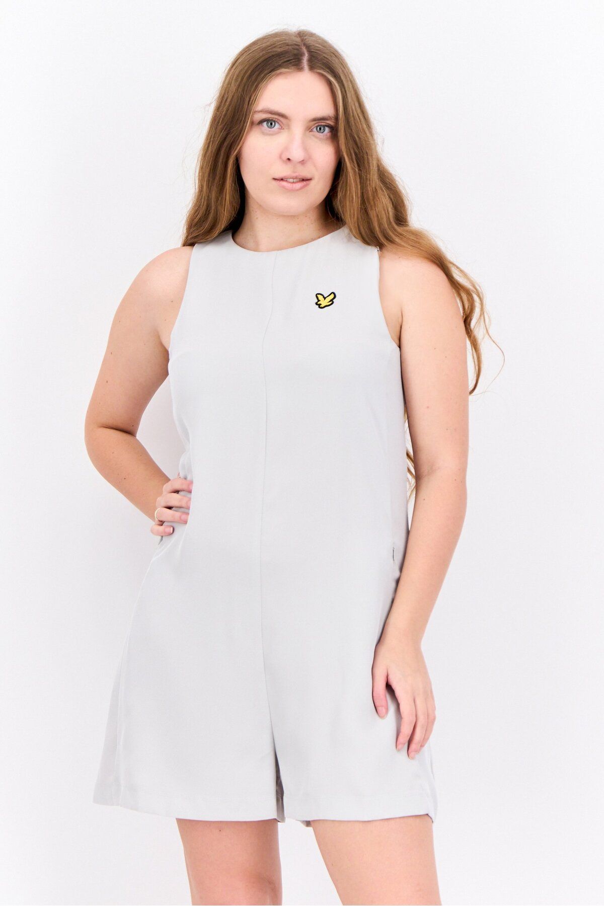 Lyle & Scott-Women Embroidered Logo Sleeveless Playsuit, Light Grey 1