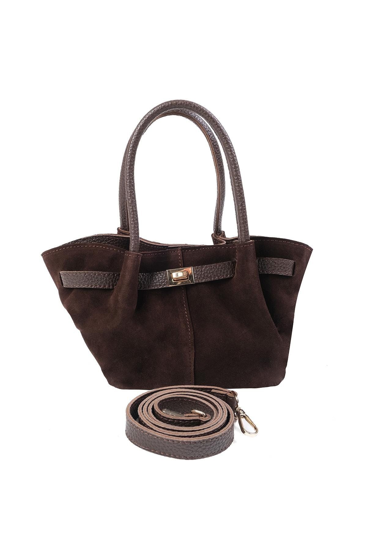 Mio Gusto-Braune Mini-Handtasche für Damen aus echtem Wildleder 5