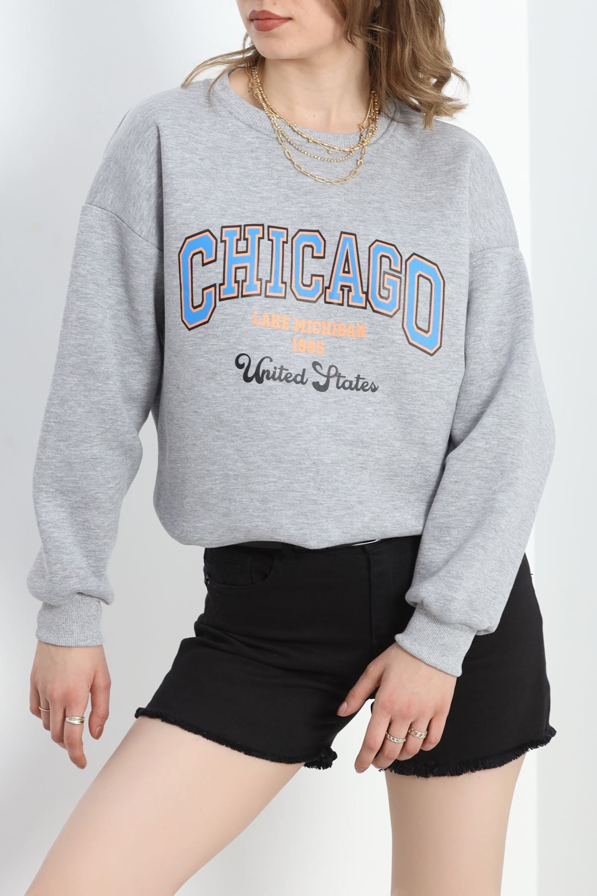 BELENDİR 3 İplik Baskılı Unisex Sweat Gri - 30188.1878.