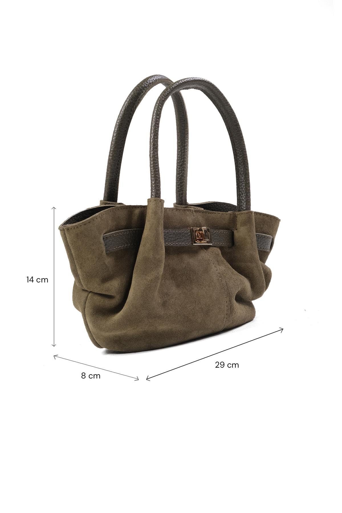 Mio Gusto-Genuine Suede Khaki Color Mini Hand and Arm Women's Bag 5