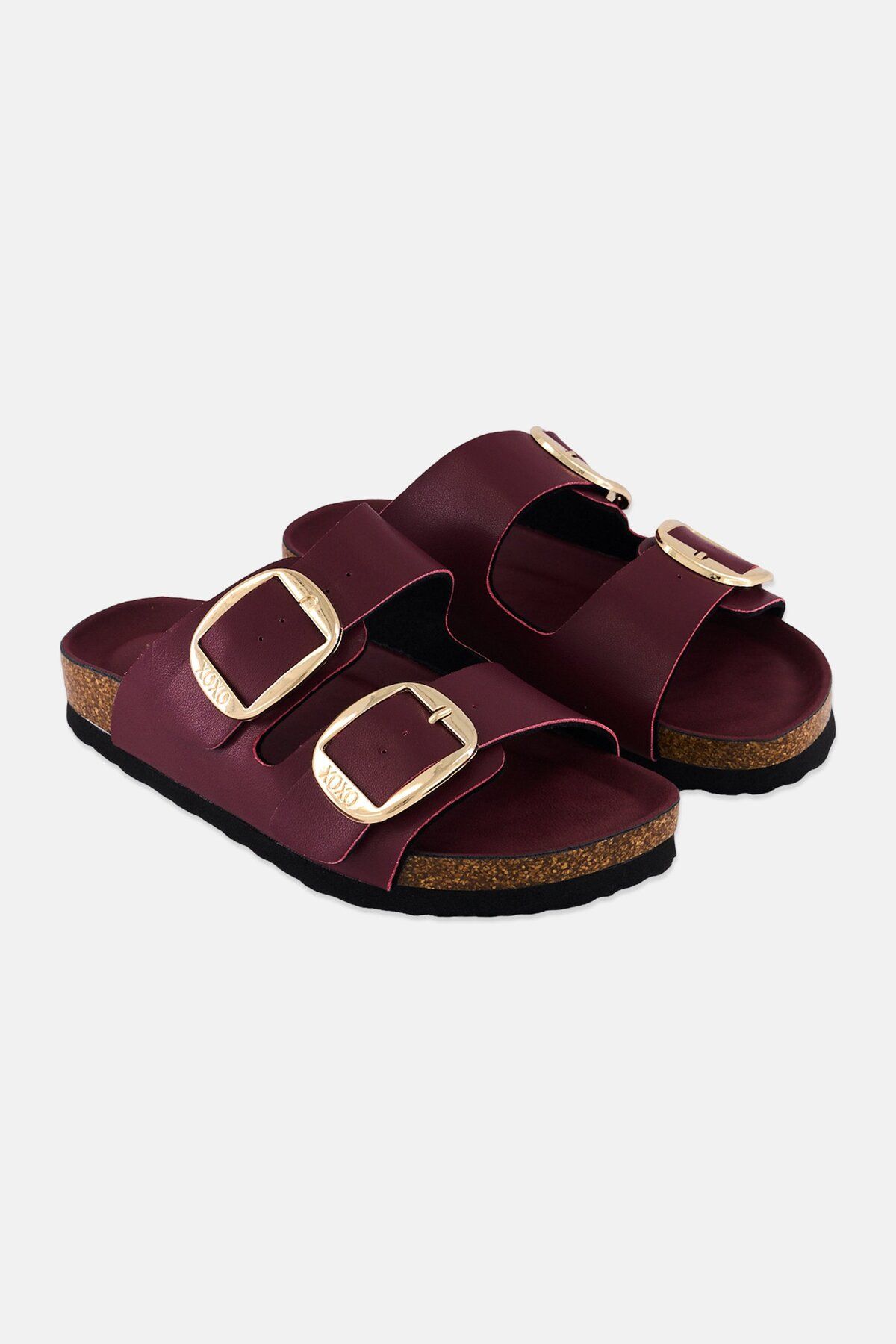 XOXO-Women Big Buckle Slip On Slide Slipper, Maroon 1