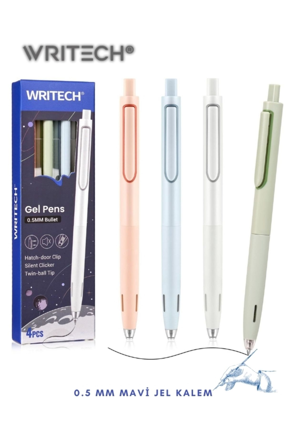 Writech 0.5 mm Mavi Mürekkepli Basmalı Jel Kalem Seti