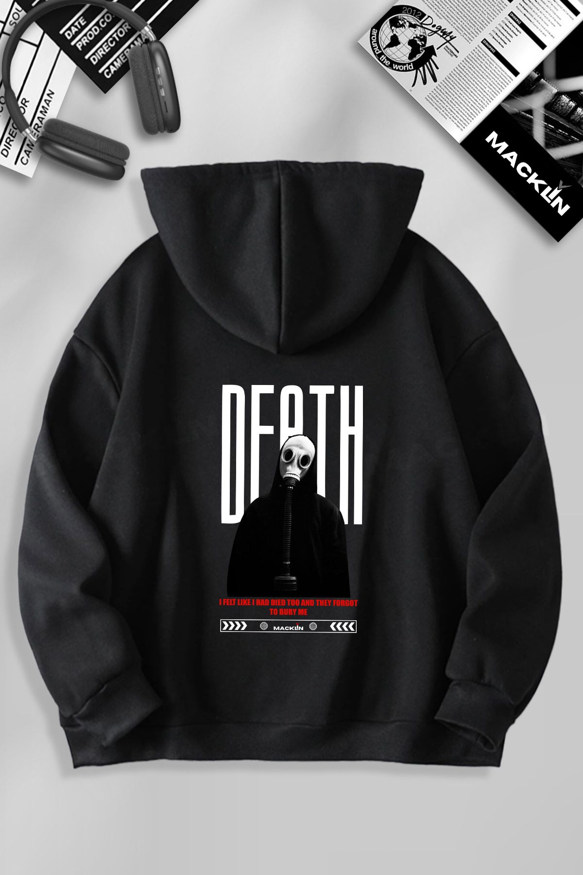 darkopia Unisex Kadın Erkek Death Baskılı Kapüşonlu Basic Sweatshirt