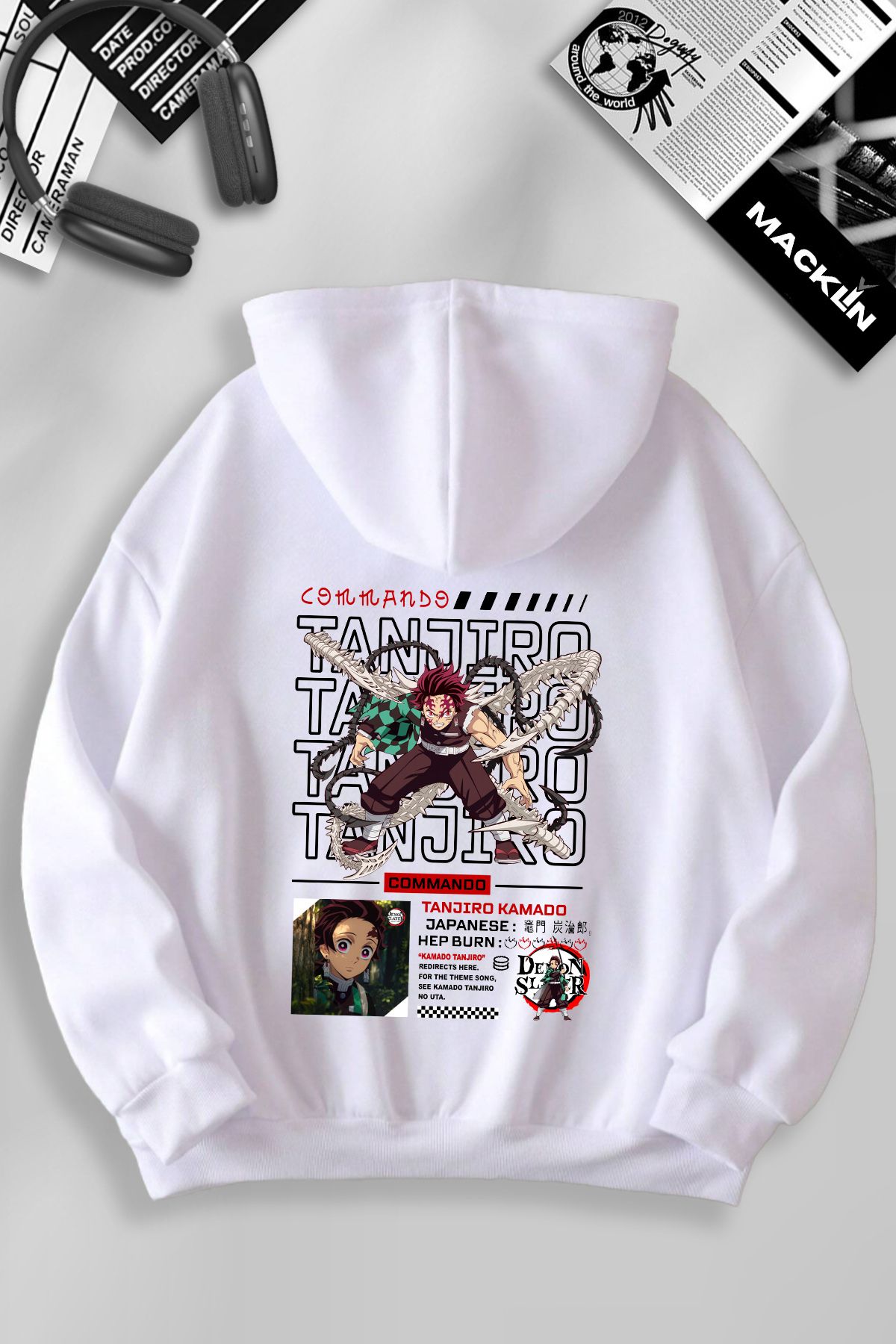 darkopia Unisex Kadın Erkek Demon Slayer Tanjiro Baskılı Kapüşonlu Basic Sweatshirt