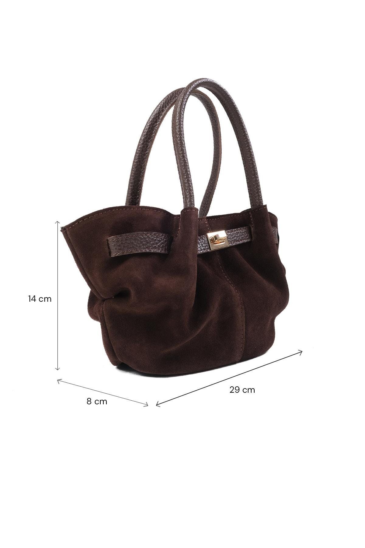 Mio Gusto-Braune Mini-Handtasche für Damen aus echtem Wildleder 4