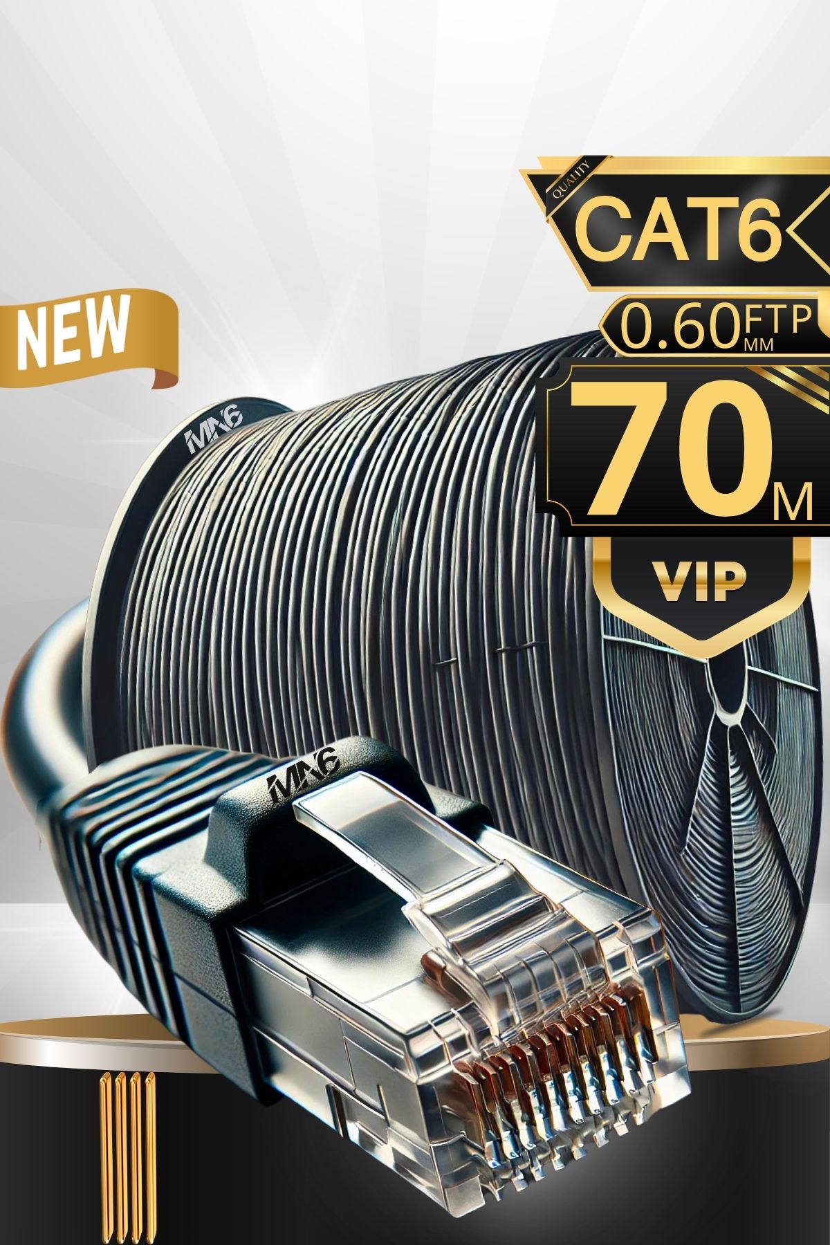 MN6 M108XF 70 Metre Internet Kablosu/FTP 0.60mm Cat6 Iki Kat Korumalı/iç Dış Mekan/70M Ethernet Kablosu