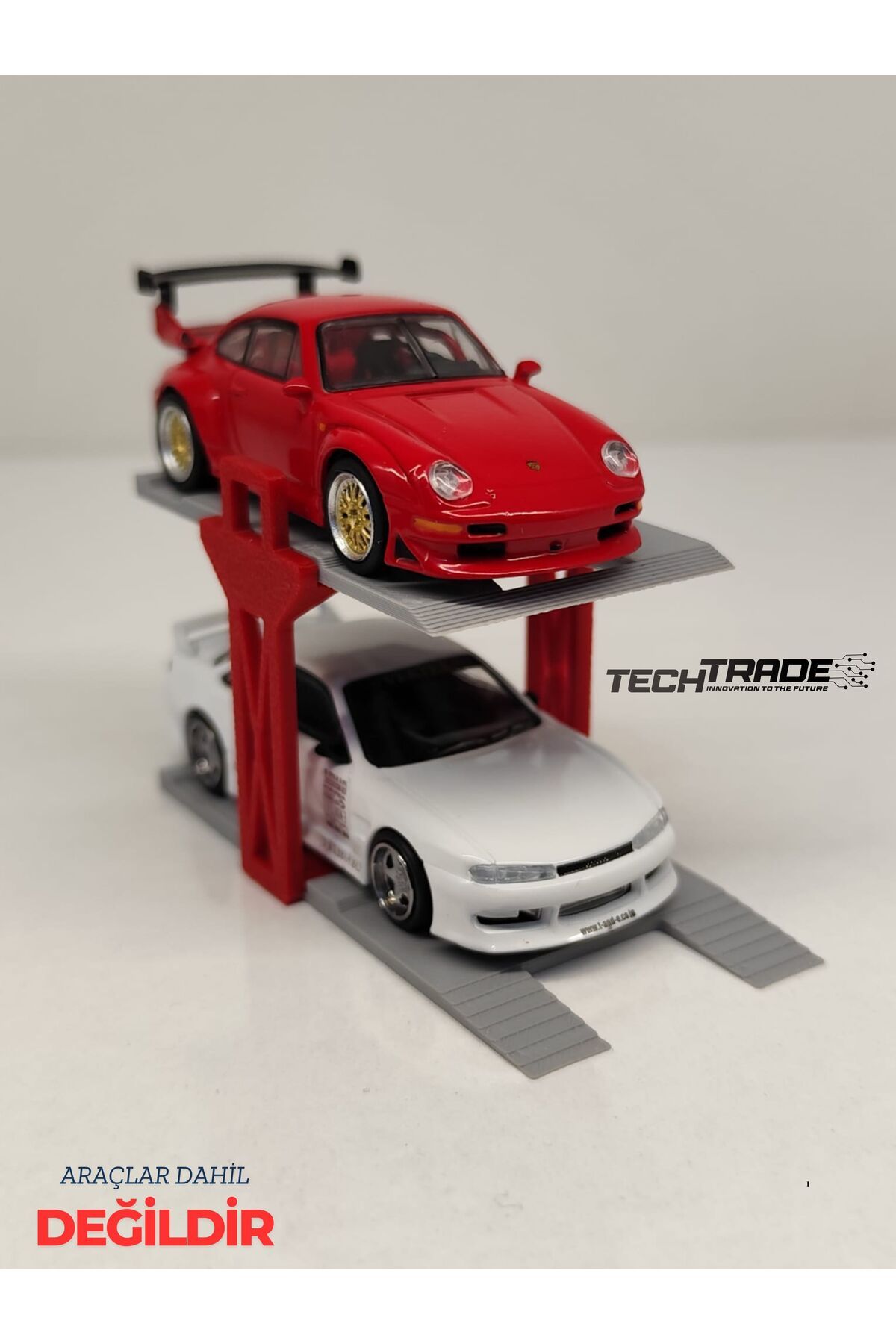 Tech Trade 1/64 Ölçek Diorama 2 Araçlık Lift Kırmızı-Gri