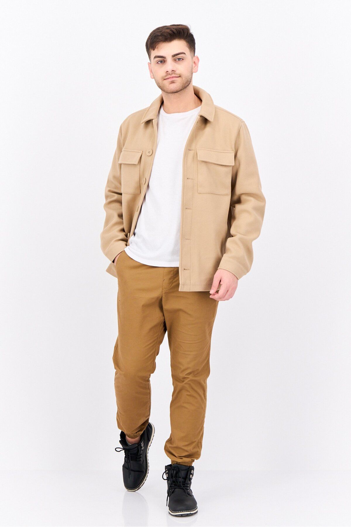 Threadbare-Men Solid Long Sleeve Jacket Shirt, Tan 4