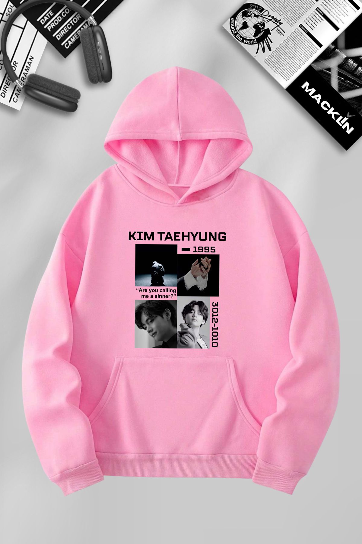 darkopia Unisex Kadın Erkek Kim Taehyung Baskılı Kapüşonlu Basic Sweatshirt