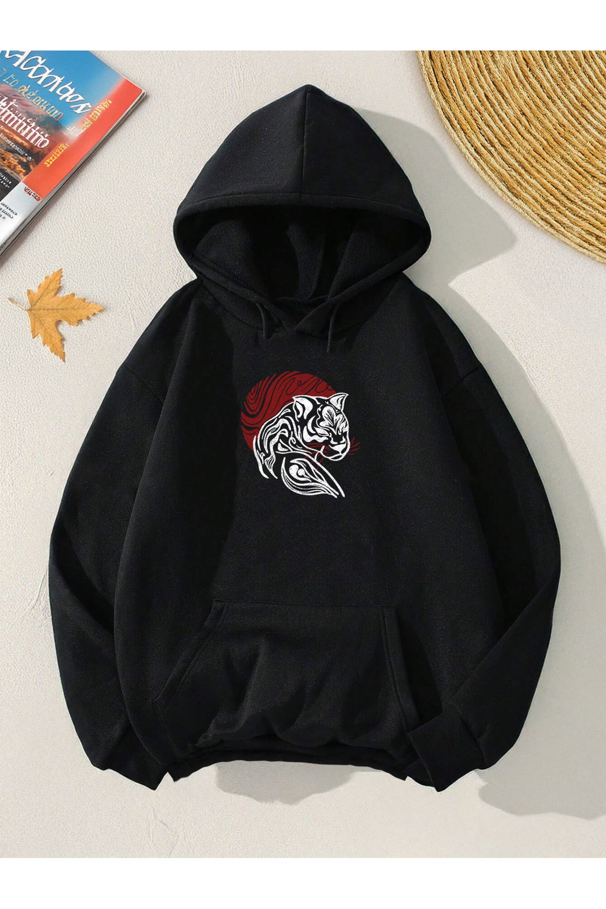 De Carte Red Panter Baskılı Relaxed Mevsimlik Kapşonlu Sweatshirt