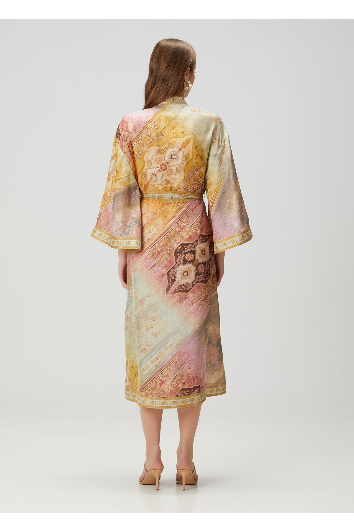 Zimmermann-Pink Yellow Midi Silk Shirt Dress Size: 3 4