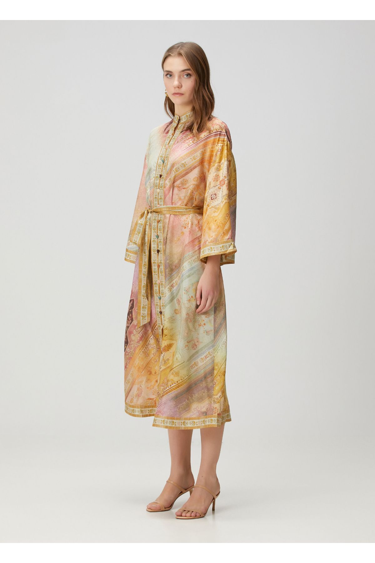 Zimmermann-Pink Yellow Midi Silk Shirt Dress Size: 3 2