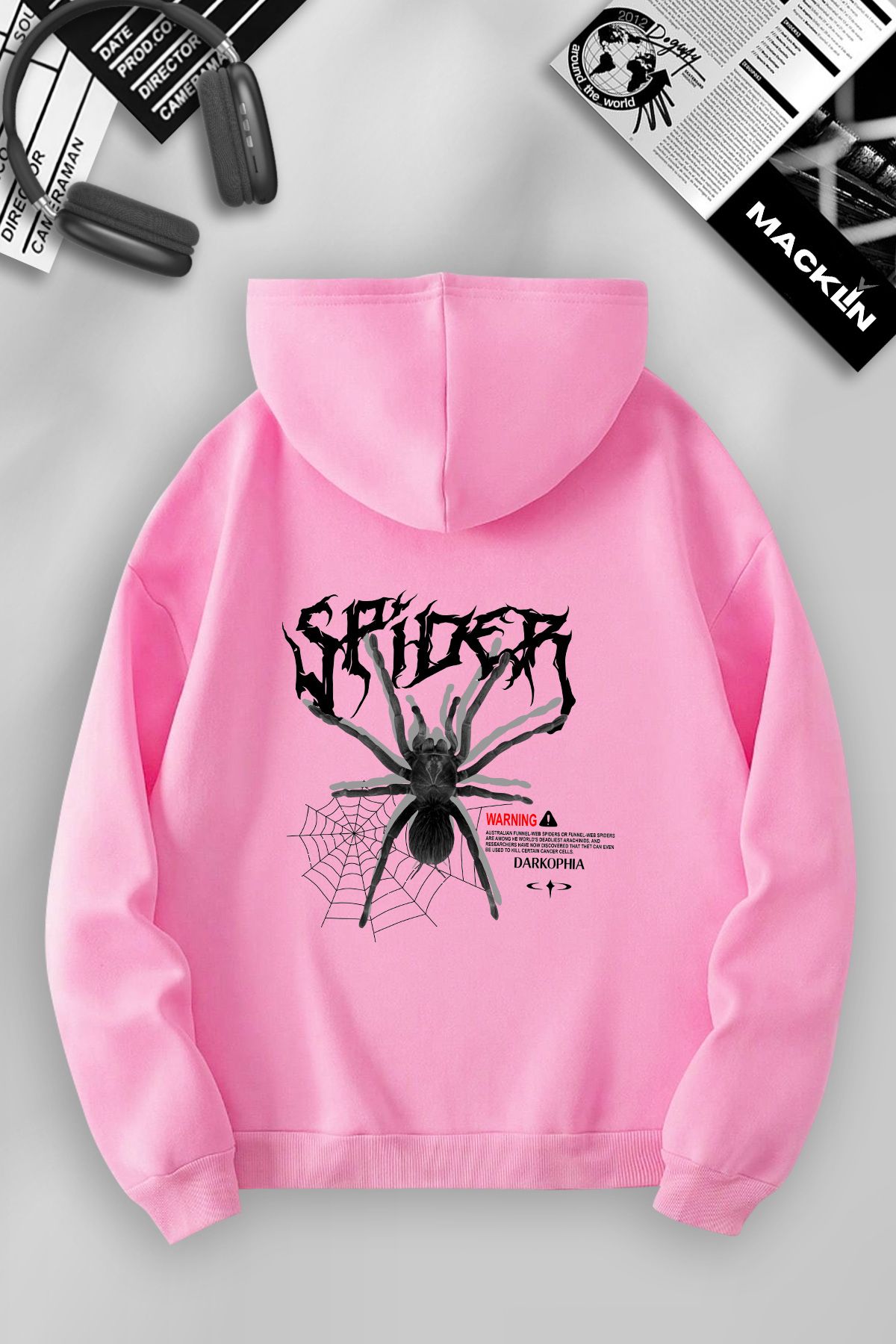 darkopia Unisex Kadın Erkek Spider Baskılı Kapüşonlu Basic Sweatshirt