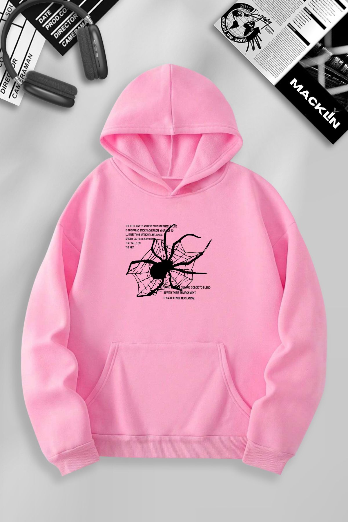 darkopia Unisex Kadın Erkek The Best Way Spider Baskılı Kapüşonlu Basic Sweatshirt