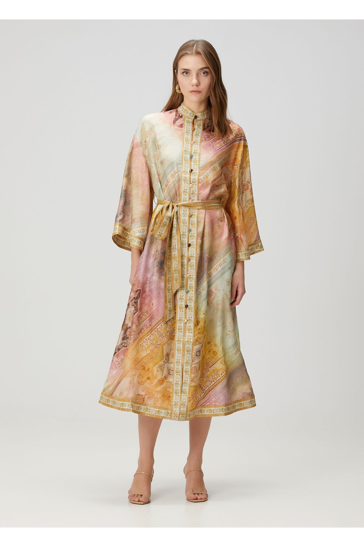 Zimmermann-Pink Yellow Midi Silk Shirt Dress Size: 3 3