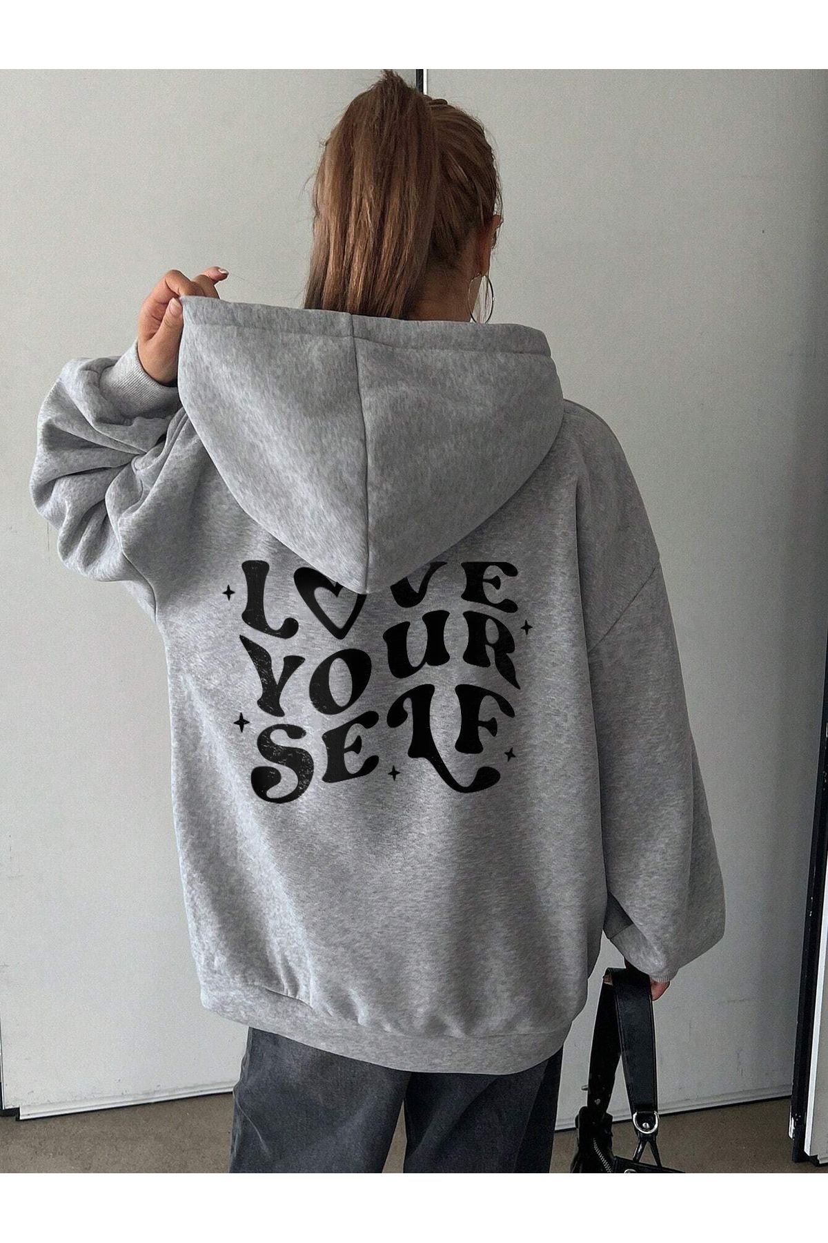 De Carte Love Yourself Arka Baskılı Cool&Comfort Mevsimlik Kapşonlu Unisex Sweatshirt