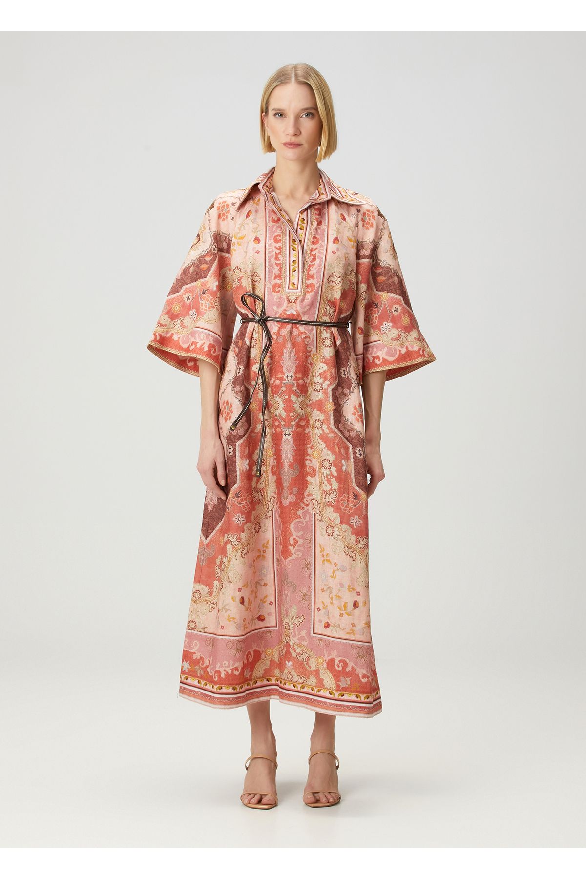 Zimmermann-Wylie Orange Wrap Print Midi Linen Dress Size: 3 3