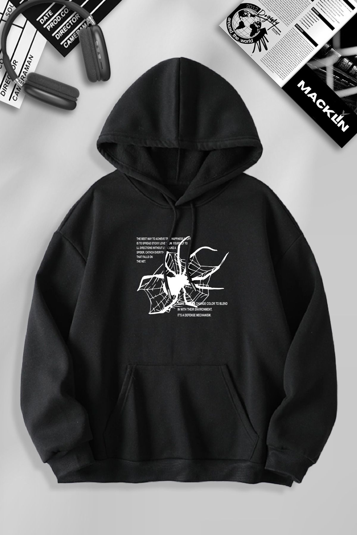 darkopia Unisex Kadın Erkek The Best Way Spider Baskılı Kapüşonlu Basic Sweatshirt