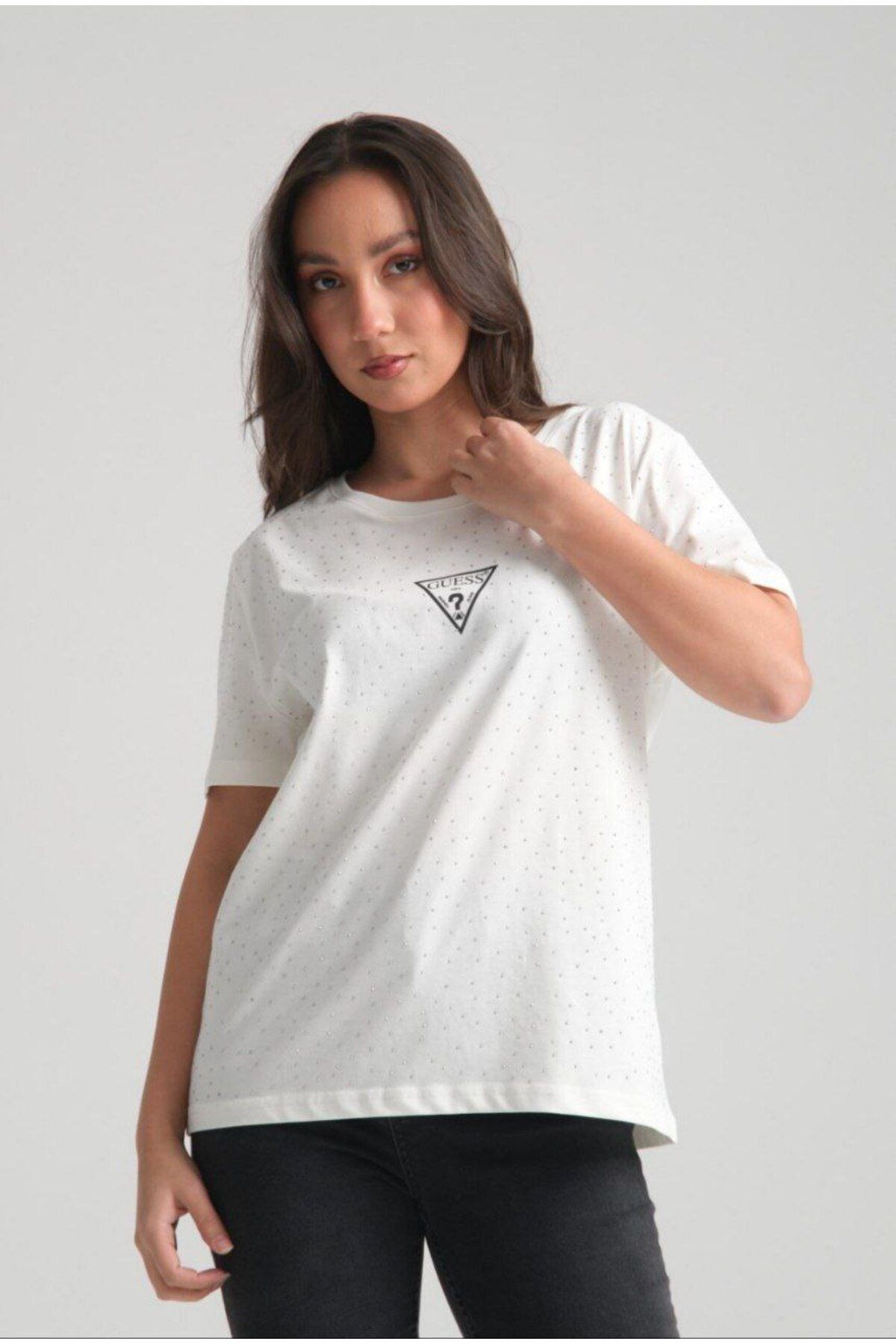 Butik Basic Model Baskılı Taşlı Tshirt