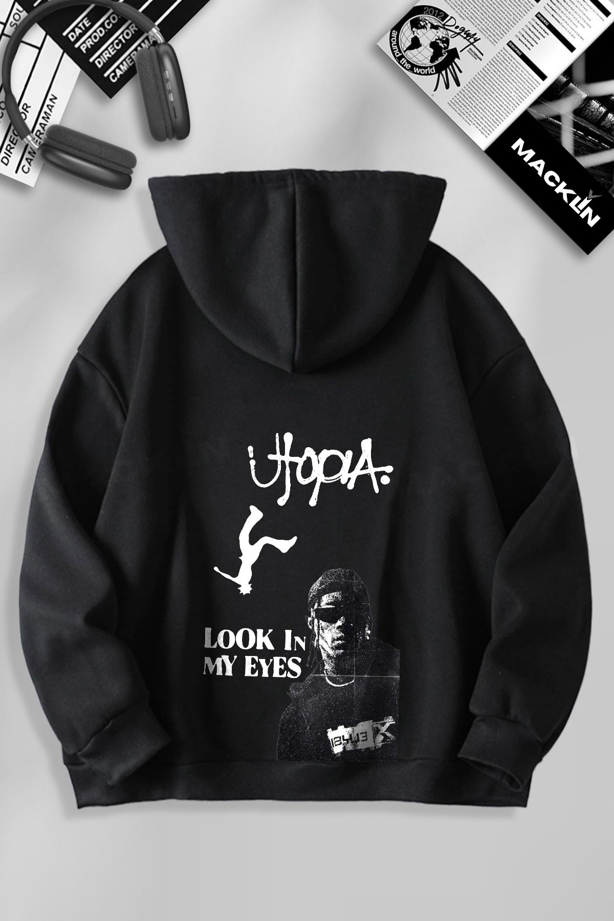 darkopia Unisex Kadın Erkek Utopia Look In My Eyes Baskılı Kapüşonlu Basic Sweatshirt