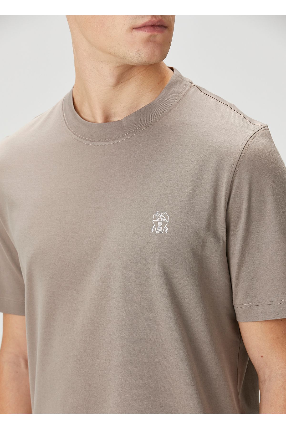 Brunello Cucinelli-Brown Logo Embroidered T-Shirt Size: XL 5
