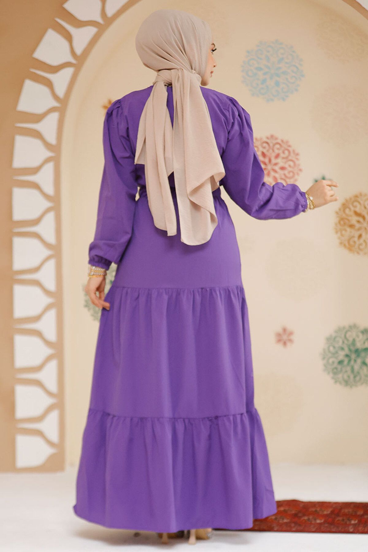 Neva Style-Purple Hijab Dress with Embroidery Pattern 7063Purple 3